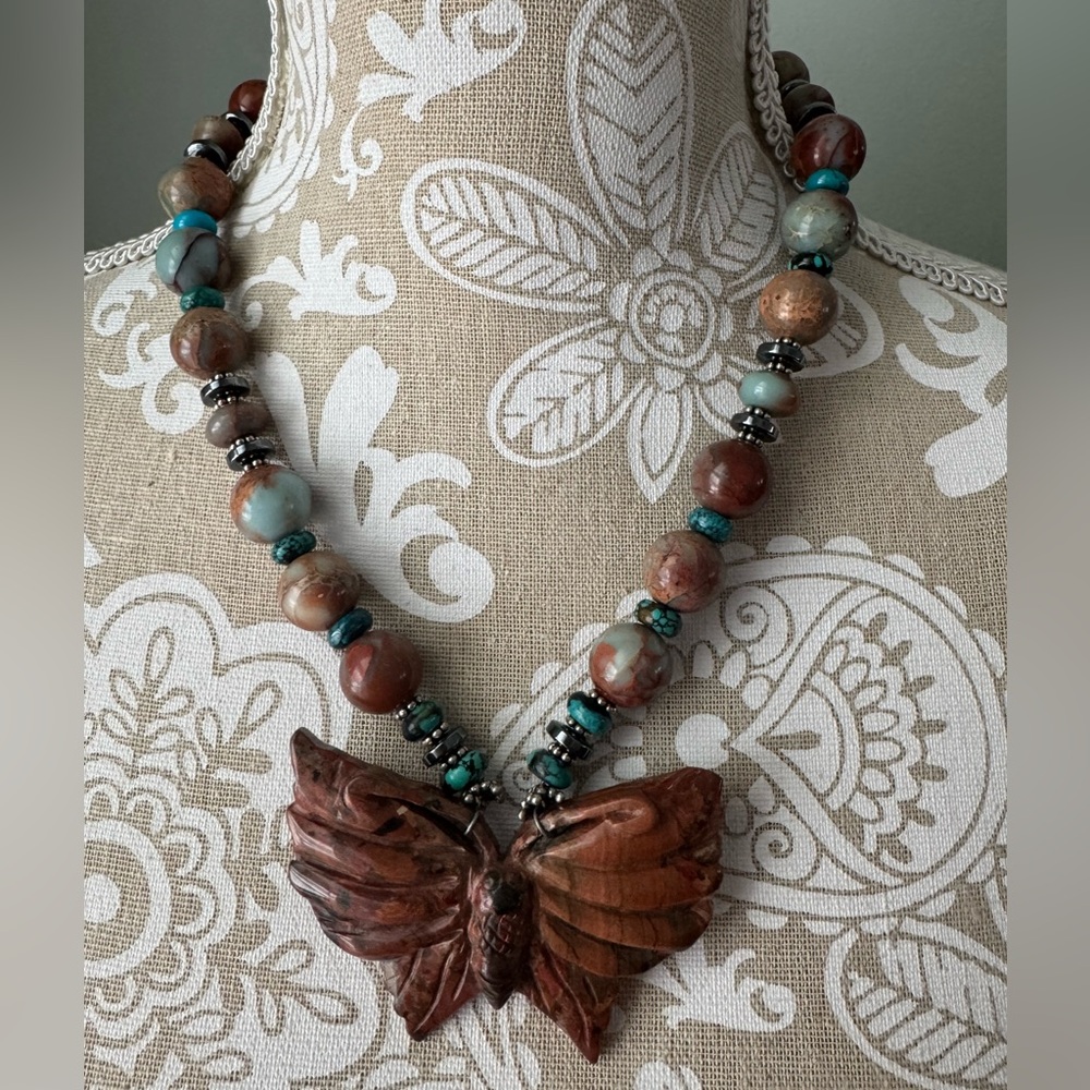 Paige Wallace Designs Stone and Turquoise Butterfly Pendant Necklace